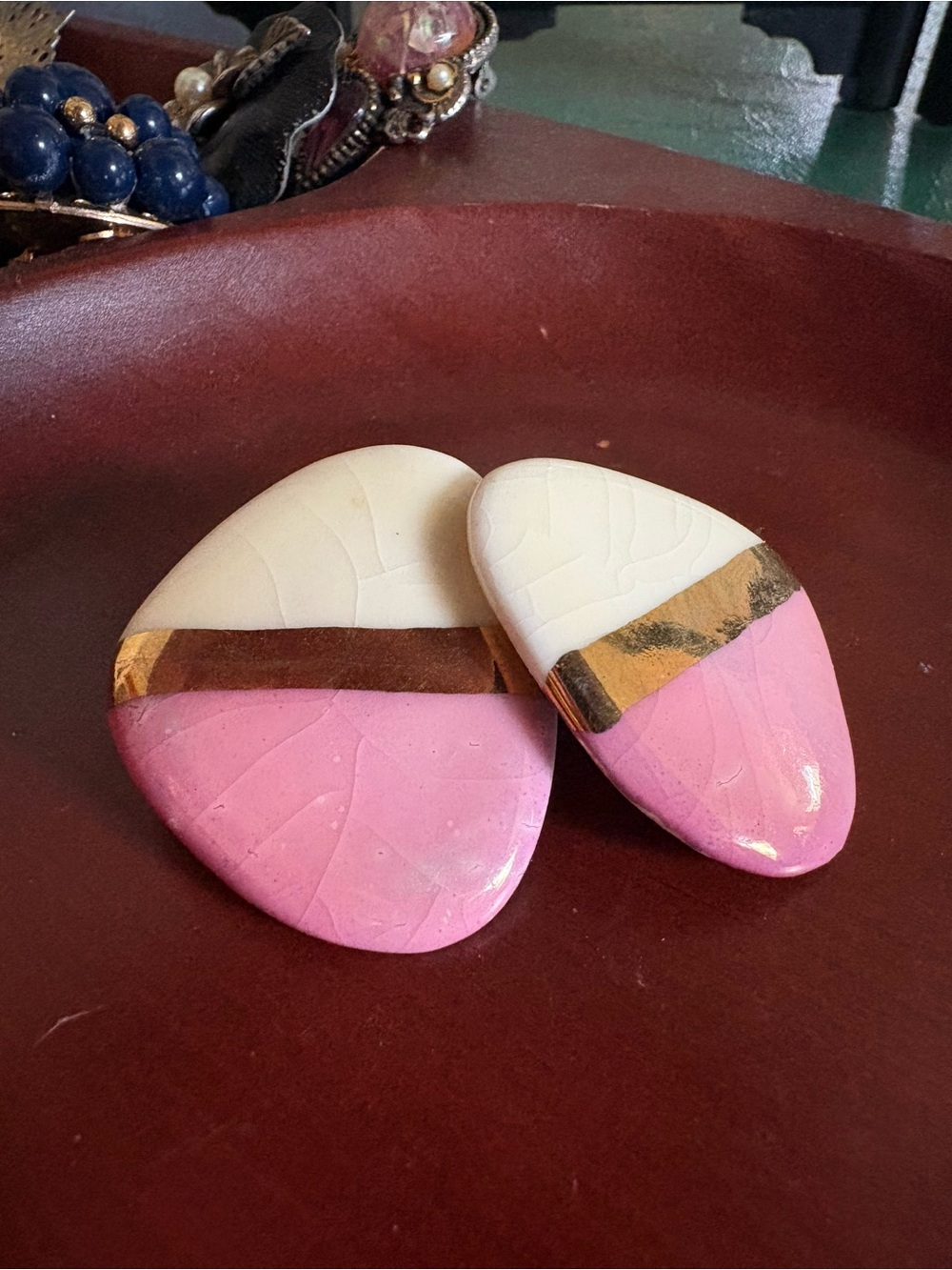 1980s/90s Pink, White and Gold post Earrings